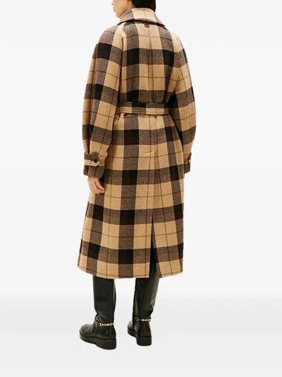 Tommy Hilfiger Long Check Pattern Belted Wool Coat In Neutral