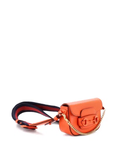 Pre-owned Gucci Horsebit 1955 Flap Wallet With Strap Leather Crossbody Bag In Orange