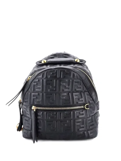 Pre-owned Fendi By The Way Zucca Embossed Leather Mini Backpack In Black