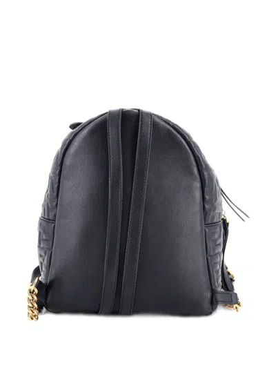 Pre-owned Fendi By The Way Zucca Embossed Leather Mini Backpack In Black