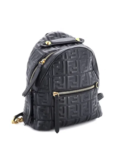 Pre-owned Fendi By The Way Zucca Embossed Leather Mini Backpack In Black