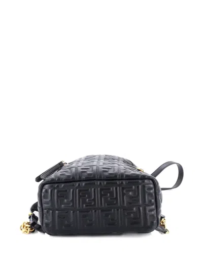 Pre-owned Fendi By The Way Zucca Embossed Leather Mini Backpack In Black