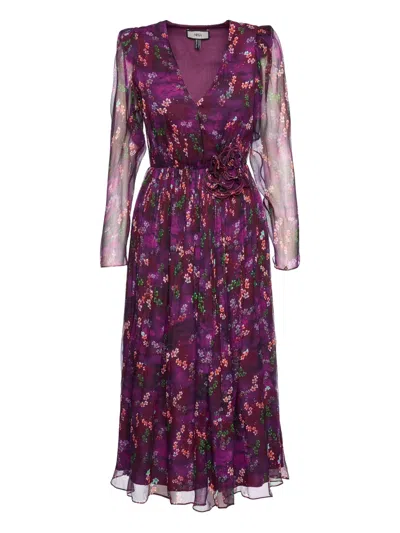 Nissa Flower-appliqué Midi Dress In Purple