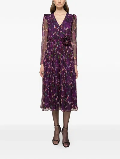 Nissa Flower-appliqué Midi Dress In Purple