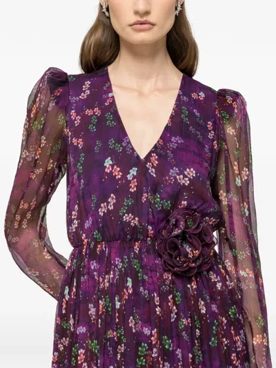 Nissa Flower-appliqué Midi Dress In Purple