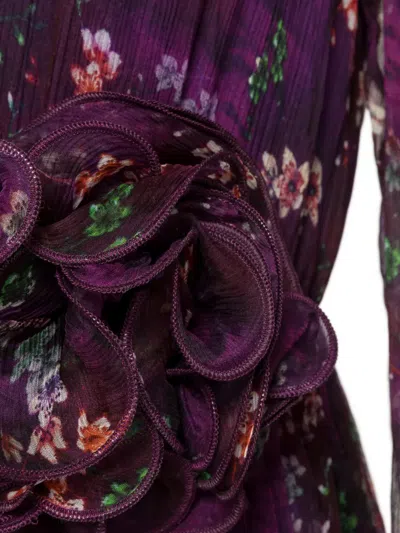 Nissa Flower-appliqué Midi Dress In Purple