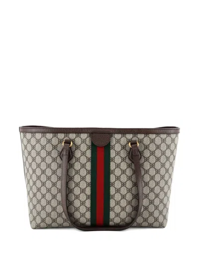 Pre-owned Balenciaga X Gucci The Hacker Project Graffiti Bb Coated Canvas Medium Tote Bag In Brown