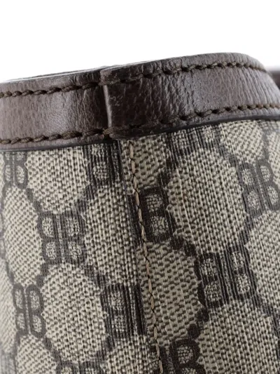 Pre-owned Balenciaga X Gucci The Hacker Project Graffiti Bb Coated Canvas Medium Tote Bag In Brown