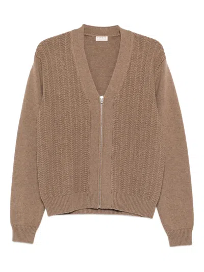 Fursac V-neck Zip-up Cardigan In Brown