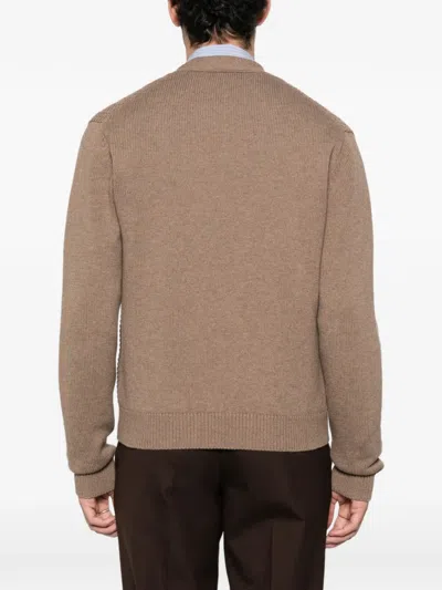 Fursac V-neck Zip-up Cardigan In Brown