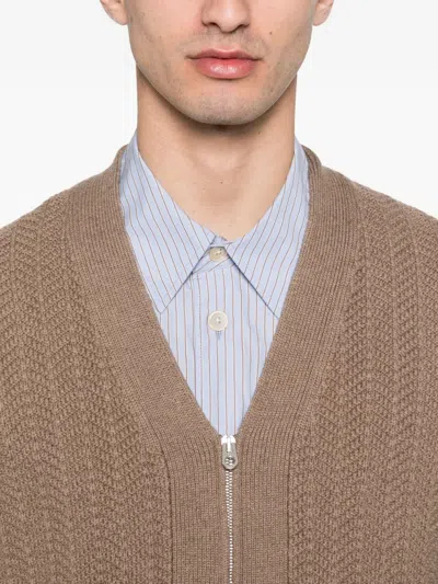 Fursac V-neck Zip-up Cardigan In Brown