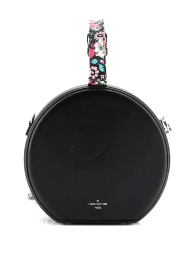 Pre-owned Louis Vuitton Petite Boite Chapeau Bag Floral Printed Leather Crossbody Bag In Black