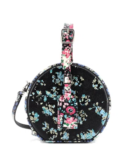 Pre-owned Louis Vuitton Petite Boite Chapeau Bag Floral Printed Leather Crossbody Bag In Black