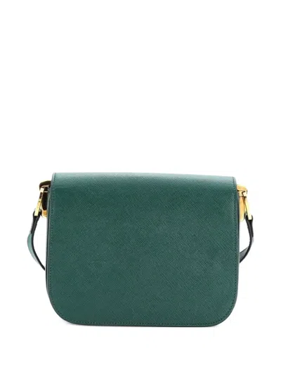 Pre-owned Prada Embleme Flap Bag Saffiano Leather Small Shoulder Bag In Green
