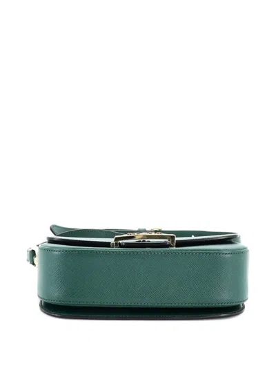 Pre-owned Prada Embleme Flap Bag Saffiano Leather Small Shoulder Bag In Green