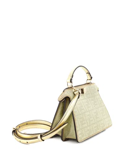 Pre-owned Fendi Peekaboo Iseeu Bag Zucca Crystal Embellished Suede Petite Satchel In Gold