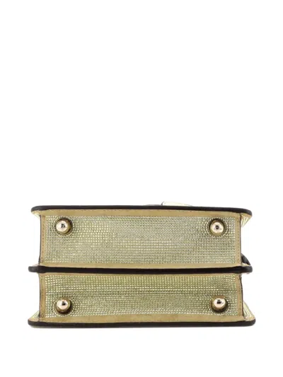 Pre-owned Fendi Peekaboo Iseeu Bag Zucca Crystal Embellished Suede Petite Satchel In Gold