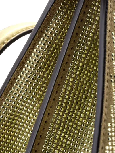 Pre-owned Fendi Peekaboo Iseeu Bag Zucca Crystal Embellished Suede Petite Satchel In Gold