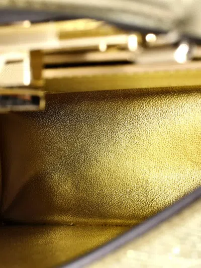 Pre-owned Fendi Peekaboo Iseeu Bag Zucca Crystal Embellished Suede Petite Satchel In Gold