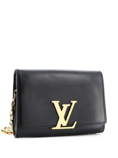 Pre-owned Louis Vuitton Chain Louise Clutch Leather Mm Shoulder Bag In Black