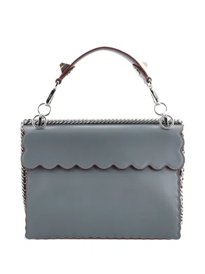 Pre-owned Fendi Kan I Bag Leather Medium Shoulder Bag In Gray
