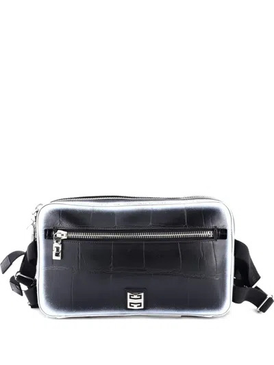 Pre-owned Givenchy Bum Bag Crocodile Embossed Leather Belt Bag In Black