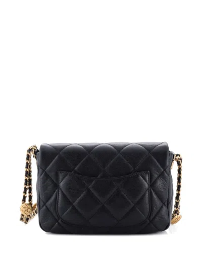 Pre-owned Chanel Twist Your Buttons Flap Bag Quilted Caviar Small Crossbody Bag In Black