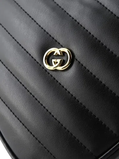 Pre-owned Gucci Interlocking G Heart Diagonal Quilted Leather Mini Shoulder Bag In Black