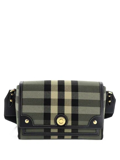 Pre-owned Burberry Note Check Canvas And Leather Medium Crossbody Bag In Green