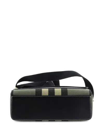 Pre-owned Burberry Note Check Canvas And Leather Medium Crossbody Bag In Green