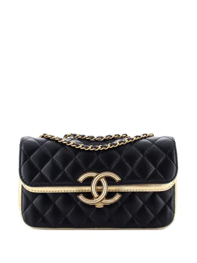 Pre-owned Chanel Cc Chic Double Flap Bag Quilted Lambskin Small Crossbody Bag In Black