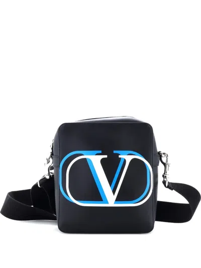 Pre-owned Valentino Garavani Vlogo Square Printed Leather Small Crossbody Bag In Black