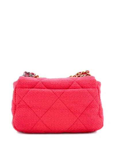 Pre-owned Chanel 19 Flap Bag Quilted Tweed Medium Crossbody Bag In Pink
