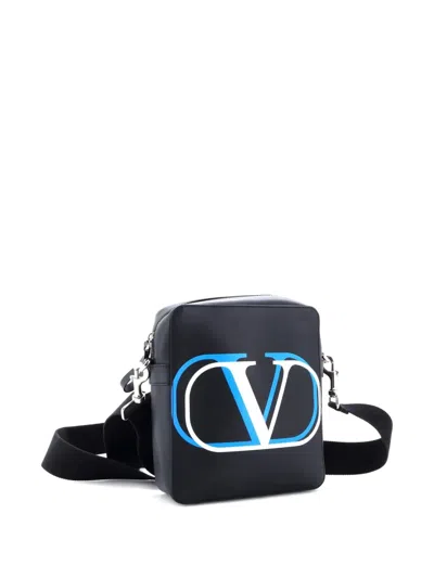 Pre-owned Valentino Garavani Vlogo Square Printed Leather Small Crossbody Bag In Black