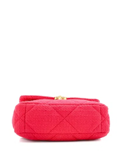 Pre-owned Chanel 19 Flap Bag Quilted Tweed Medium Crossbody Bag In Pink