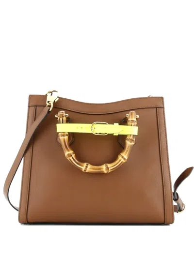 Pre-owned Gucci Diana Nm Bamboo Handle Leather Small Tote Bag In Brown