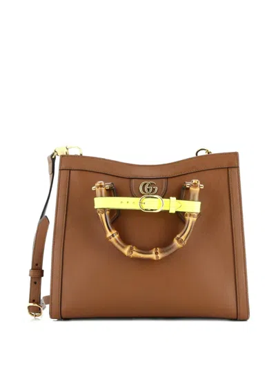 Pre-owned Gucci Diana Nm Bamboo Handle Leather Small Tote Bag In Brown
