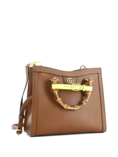 Pre-owned Gucci Diana Nm Bamboo Handle Leather Small Tote Bag In Brown