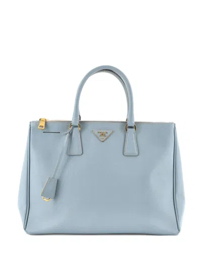 Pre-owned Prada Double Zip Lux Saffiano Leather Large Tote Bag In Blue