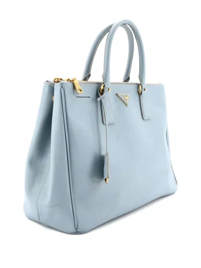Pre-owned Prada Double Zip Lux Saffiano Leather Large Tote Bag In Blue