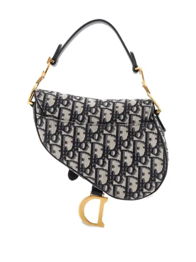 Pre-owned Dior Saddle Handbag Oblique Canvas Mini Shoulder Bag In Blue