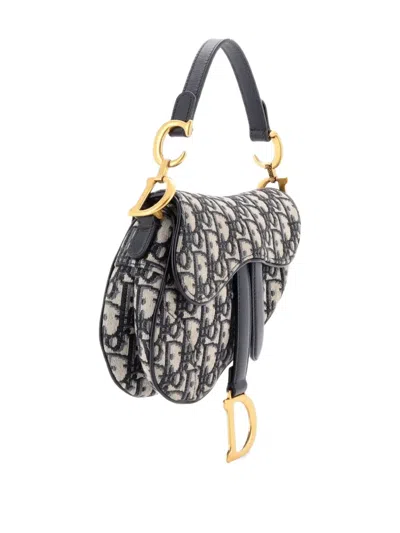 Pre-owned Dior Saddle Handbag Oblique Canvas Mini Shoulder Bag In Blue