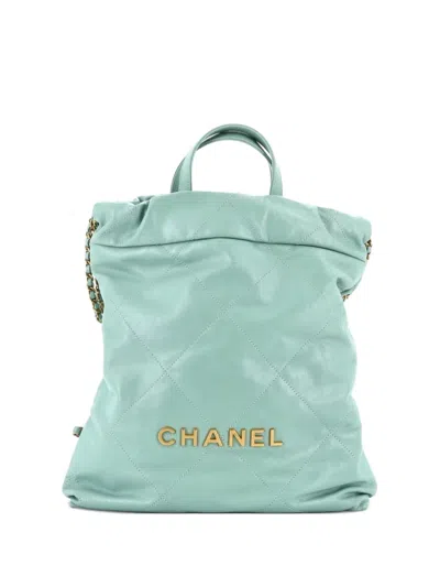 Pre-owned Chanel 22 Chain Quilted Calfskin Medium Backpack In Green