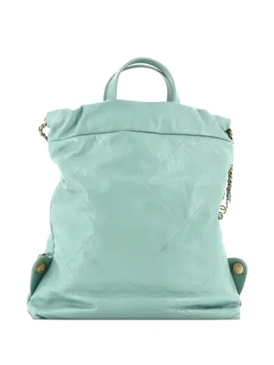 Pre-owned Chanel 22 Chain Quilted Calfskin Medium Backpack In Green