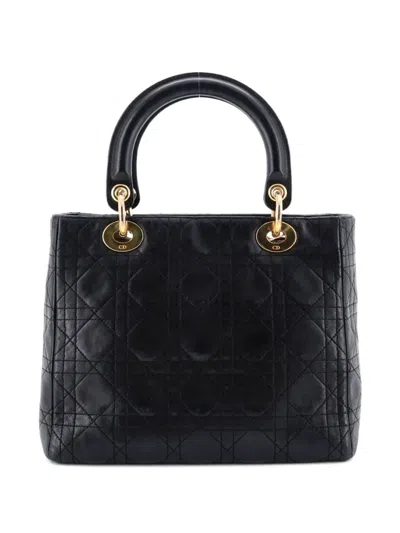 Pre-owned Dior Vintage Lady  Bag Cannage Quilt Lambskin Medium Satchel In Black
