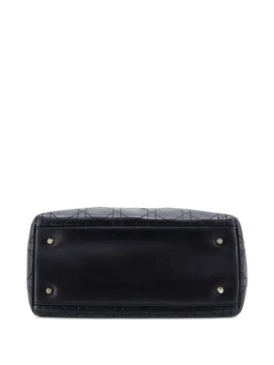 Pre-owned Dior Vintage Lady  Bag Cannage Quilt Lambskin Medium Satchel In Black