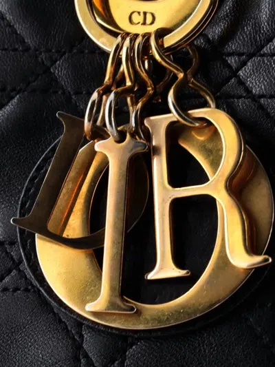 Pre-owned Dior Vintage Lady  Bag Cannage Quilt Lambskin Medium Satchel In Black