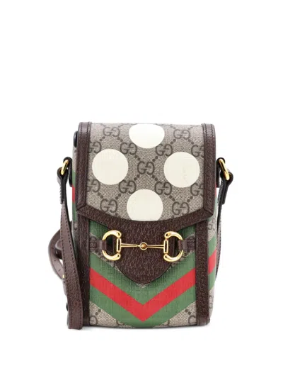 Pre-owned Gucci Horsebit 1955 Printed Gg Coated Canvas Mini Crossbody Bag In Brown