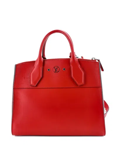Pre-owned Louis Vuitton City Steamer Handbag Leather Pm Satchel In Red