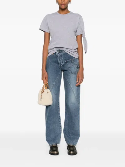 Jw Anderson Crew-neck Knot-detail T-shirt In Gray